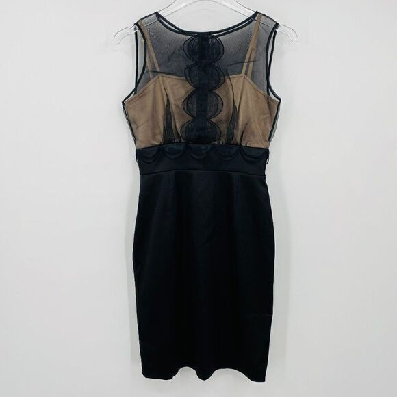 Max and Cleo Size 2 Black & Nude Mesh Sleeveless Cocktail Mini Sheath Dress - Picture 1 of 9